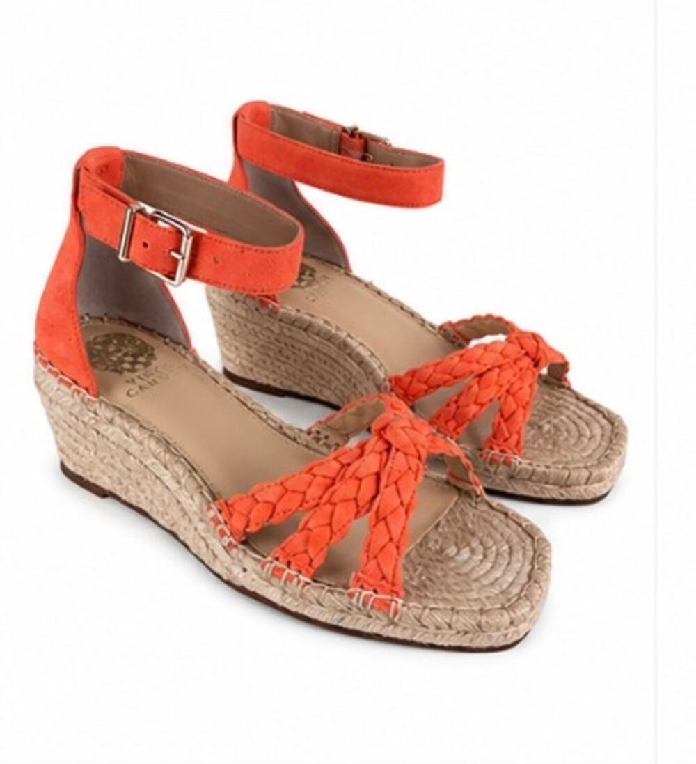 NIB Vince Camuto Jadeya Coral Suede Braided Espadrille Wedge Sandals Size 9.5